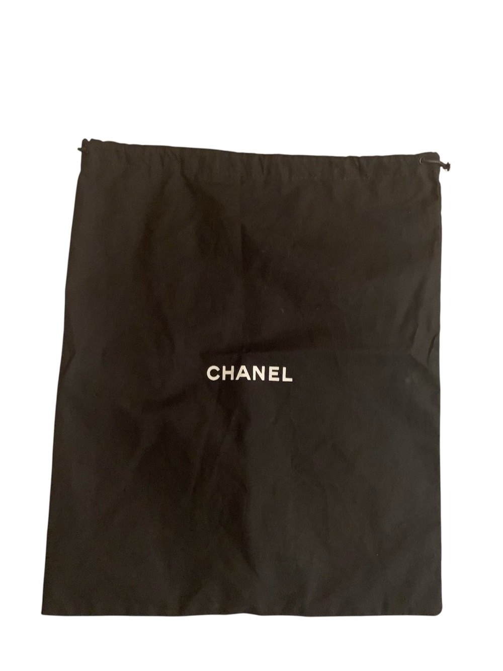 CHANEL Large Black Dust Bag White Logo Drawstring 13.25" x 16"
